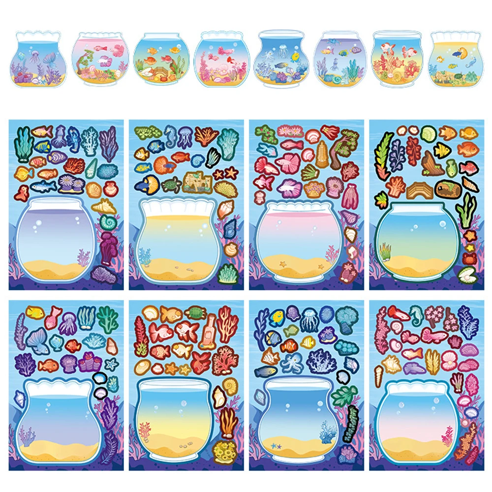 8/16 Blatt Lustige Aquarium-Meereslebewesen-Puzzle-Aufkleber Cartoon Kreative Zusammenbaubare Aufkleber Spielzeug DIY Laptop Notizbuch Niedliche Aufkleber