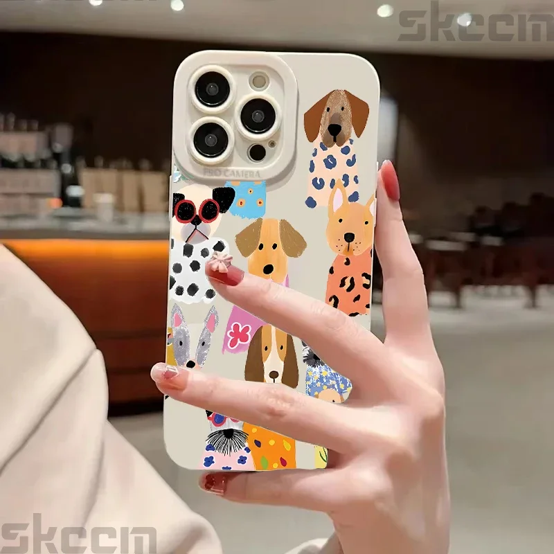 재미있는 컬러풀한 강아지 패턴 디자인 아이폰 17 16 15 14 프로 맥스 12 11 13용 소프트 커버 폰 케이스