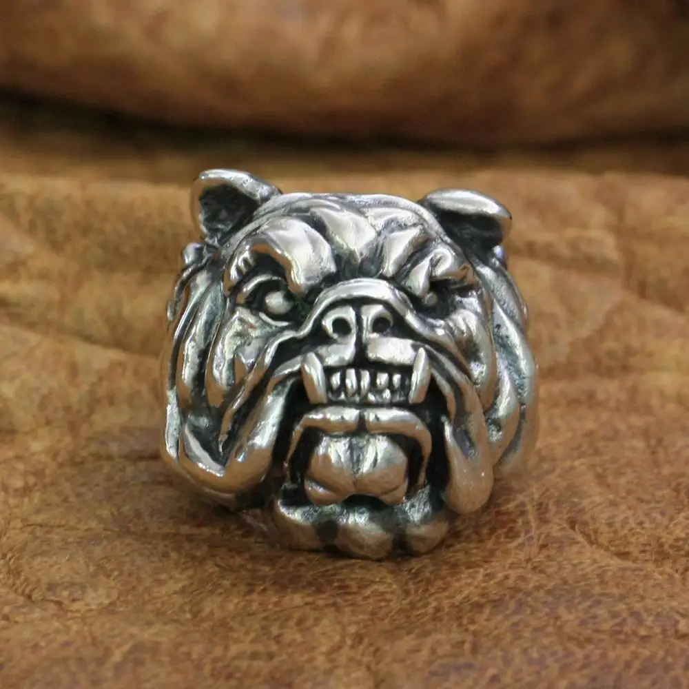 Huge Heavy 925 Sterling Silver Pitbull Bulldog Ring Biker Rock Punk Jewelry TA12 US Size 7~15