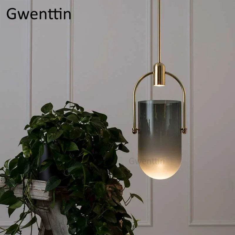 Luxury Bucket Glass Pendant Lamp Led Hanglamp Modern Hanging Lights for Dining Room Kitchen Light Fixtures Home Deco Luminaire