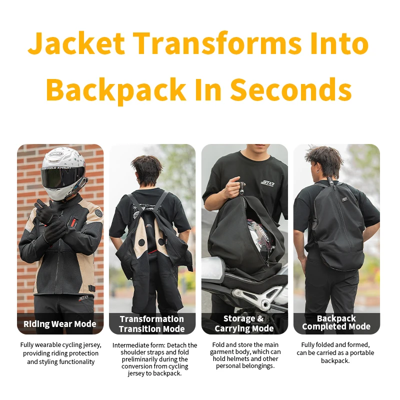 SFK 2026 New Dual-purpose Motorcycle Jacket Summer Mesh Breathable Convertible Backpack Helmet Storage For Use Riding Equipment