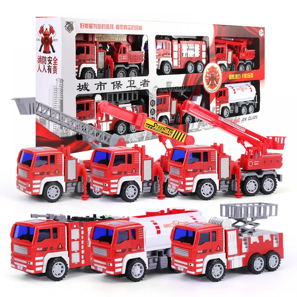 Children\'s Fire Fighting Truck Toy Set Large Fire Ladder Lift Truck Sprinkler Water Tanker Model Engineering Trucks Toys for Kid