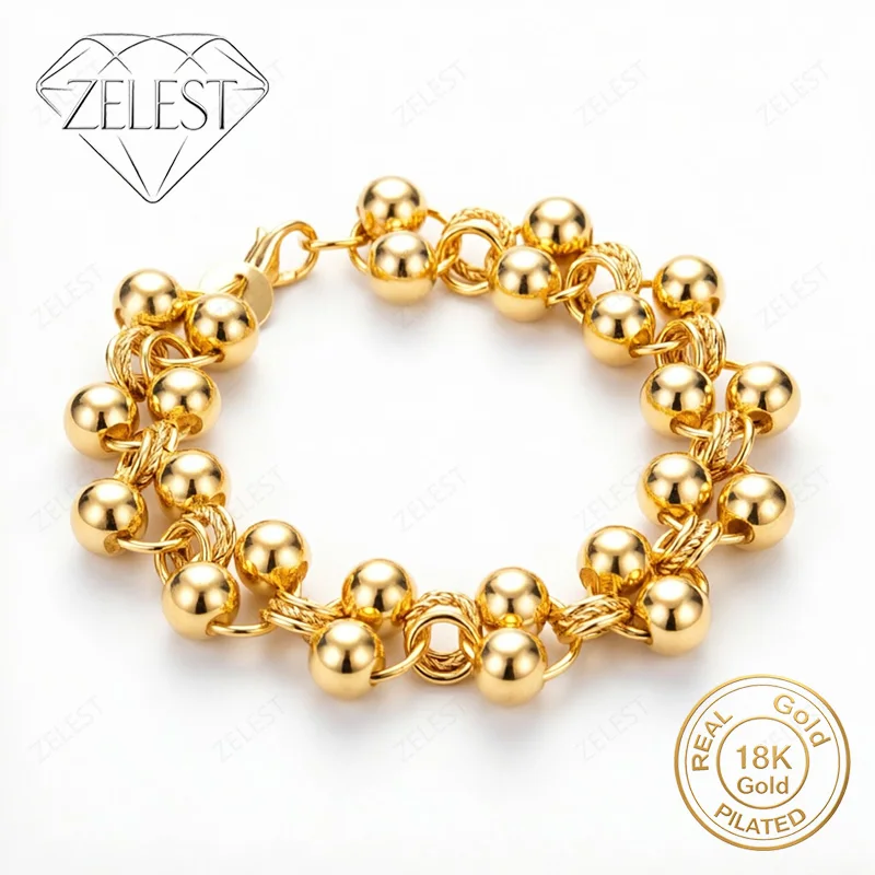 

925 Sterling Silver 18K Gold Plated 8-inch Delicate Bright Beaded Bracelet for Women's Wedding Party Jewelry