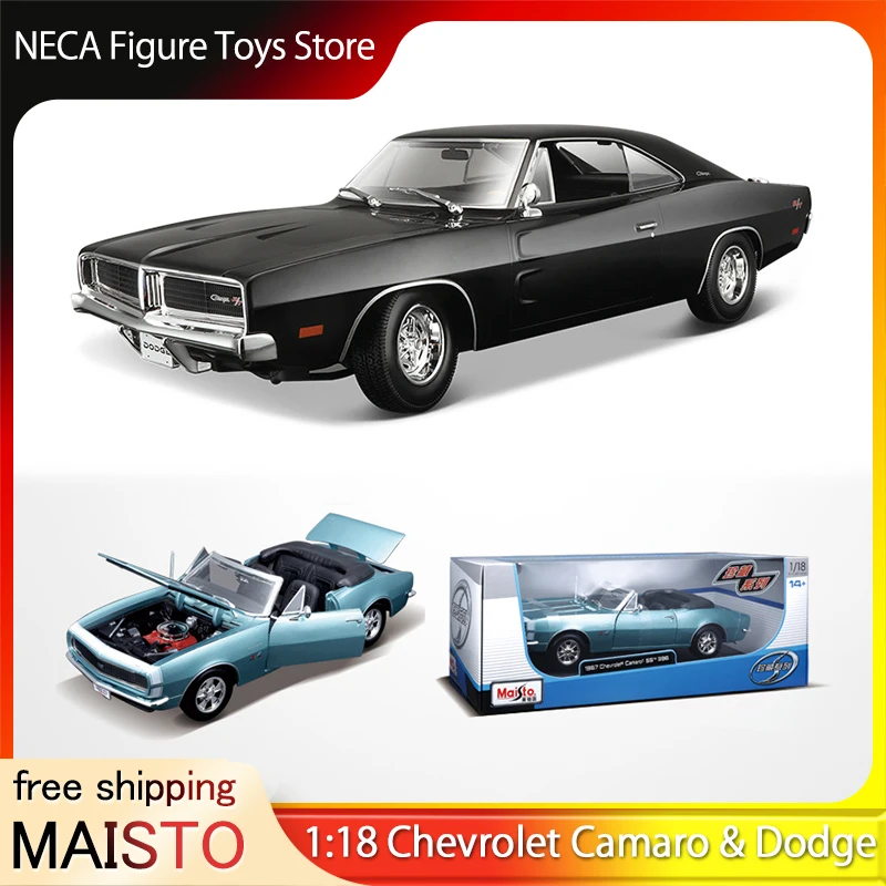 

MAISTO 1:18 Chevrolet Camaro SS 396 Convertible & Dodge Charger R/T Alloy Diecast ModelsSimulation Static Display Collectible