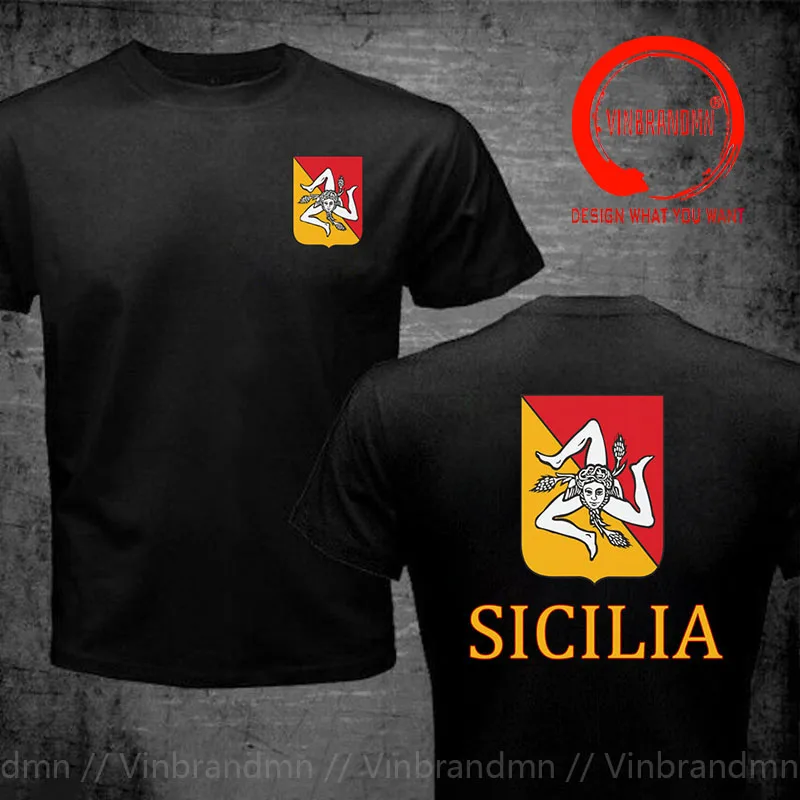 Novelty Funny Design Tee Shirt Sicilian Sicily Flag Triskelion T Shirts Men Sicilia Coat of Arms T-Shirts Party Patriotic TShirt