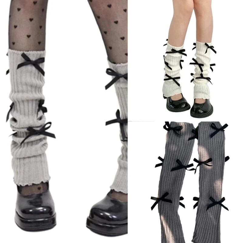 

Women Bow Knit Long Socks Leg Warmers Lolitas Leg Cover Harajuku Boot Socks Dropship