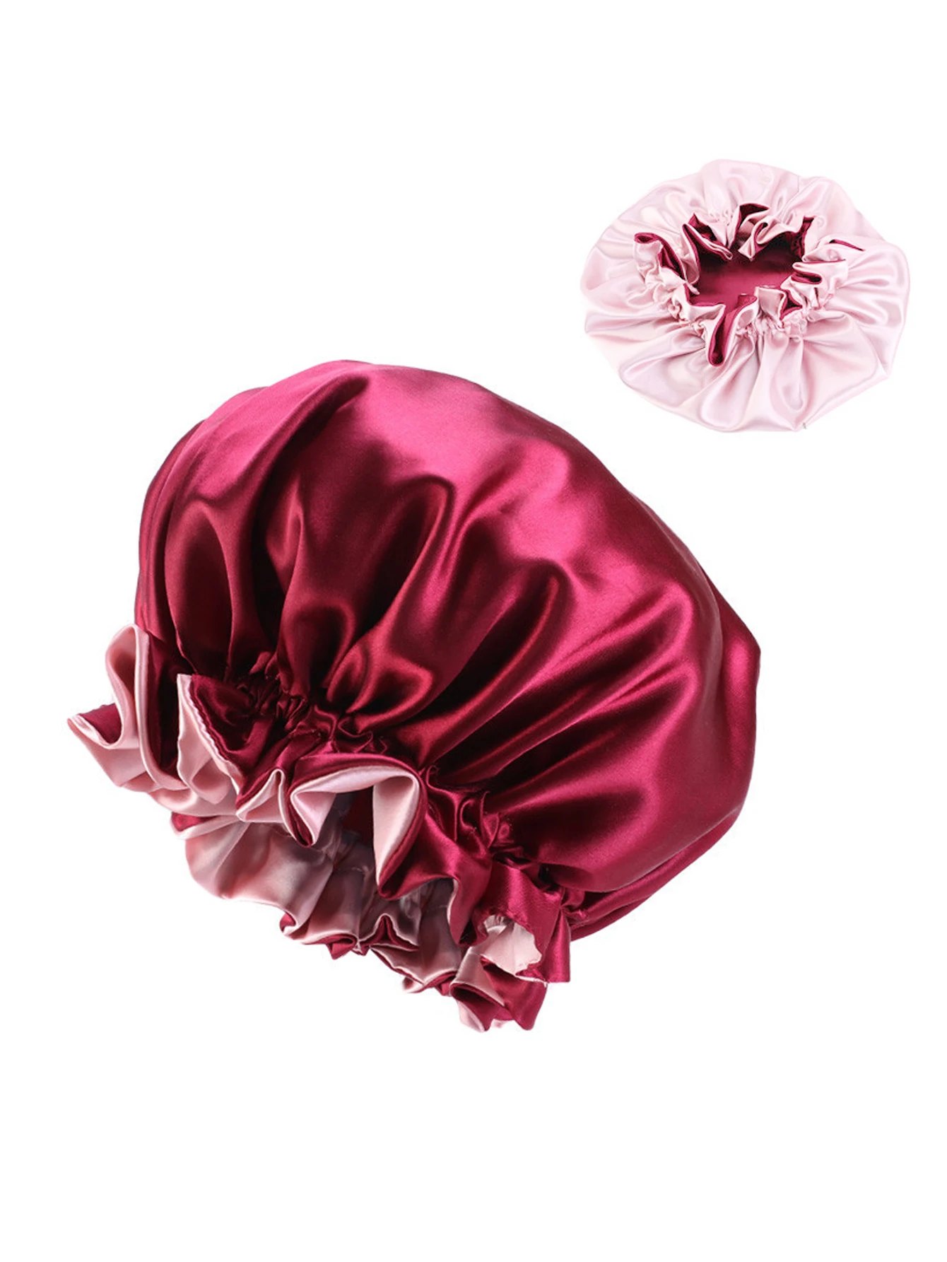 1 Stück zweifarbige Satin-Hut-Seidenhaube zum Schlafen, Satin-Hauben, doppellagige, wendbare Haarkappe, Motorhaube für Frauen, langes, lockiges Geflecht – Detail 8