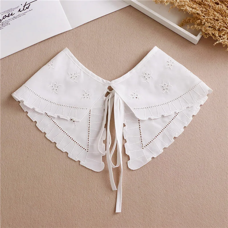 Lace Shirt Fake Collar Small Shawl Women's Summer White Multifunctional Sun Protection  Bow Tie Girls Shoulder Wraps Fake Collar