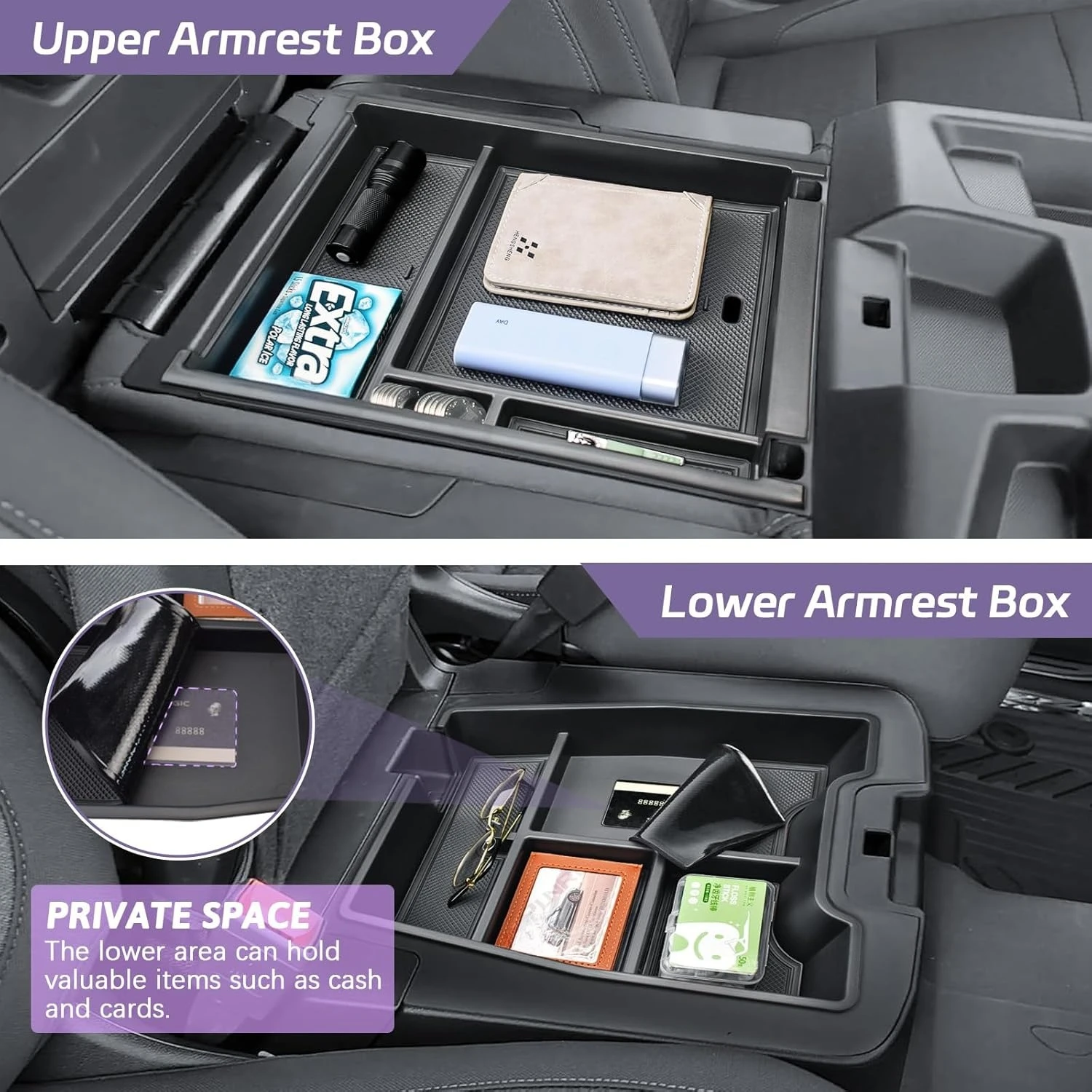 

TACOBRO Center Console Organizer Tray for 2019-2025 Chevy Silverado/GMC Sierra 1500 and 2020-2025 Silverado/Sierra 2500HD 3500HD
