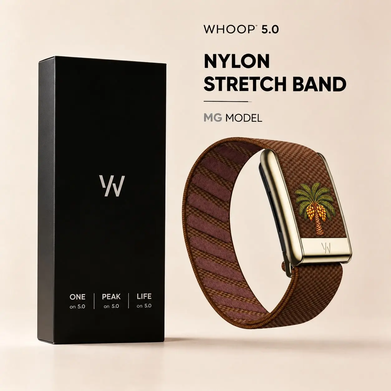 For WHOOP 5.0 MG Date Palm Print Elastic Nylon Woven Wristband Sport Replacement Strap Fashion Fitness Band Men Women