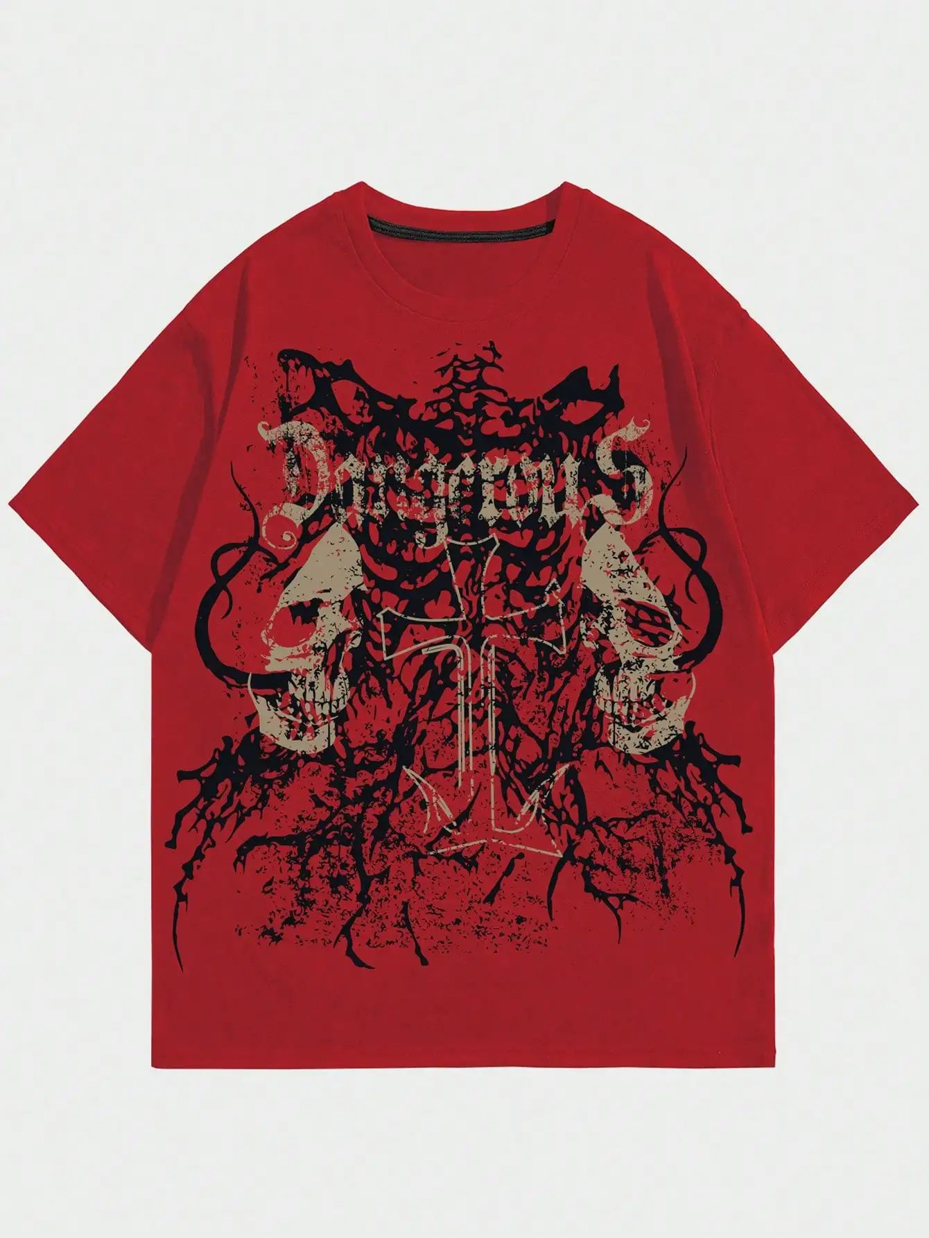 

Grunge Punk Men's Skull Printed T-Shirt Round Neck Vintage Streetwear New for Teens Casual Unique Design Stylish Daily Wear