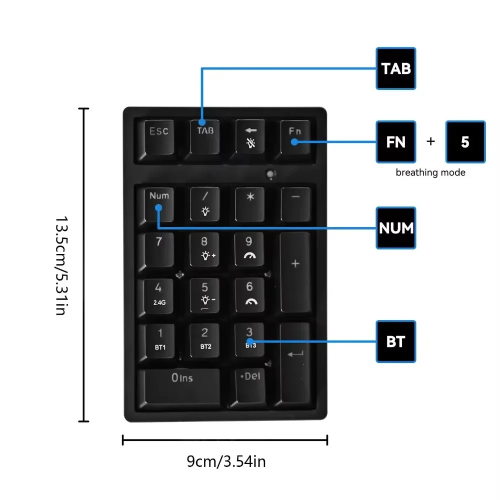 USB Wired Numeric Mechanical Keypad with RGB LED Backlit 21 Key Wireless Numeric Keypad for Notebook Computer Laptop Game