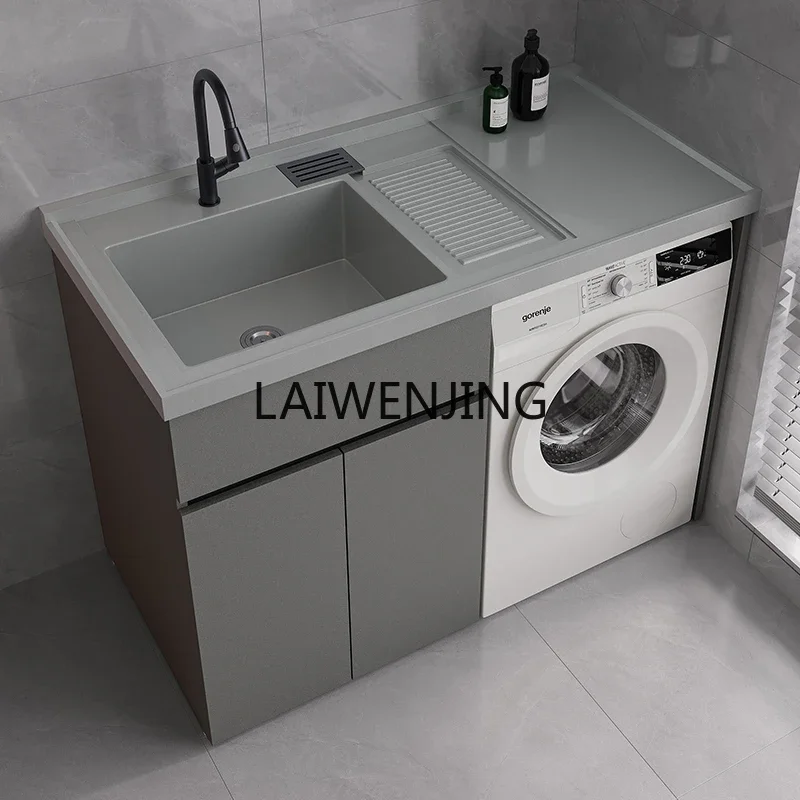 LYN honeycomb aluminum large board balcony laundry cabinet integrated granite countertop corner-cut laundry sink