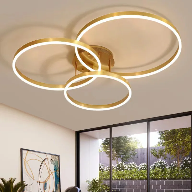 

Creative Round Circle Gold Ceiling Chandeliers For Bedroom Living Room Restaurant Lighting Golden Lustre Ring Ceiling Lights