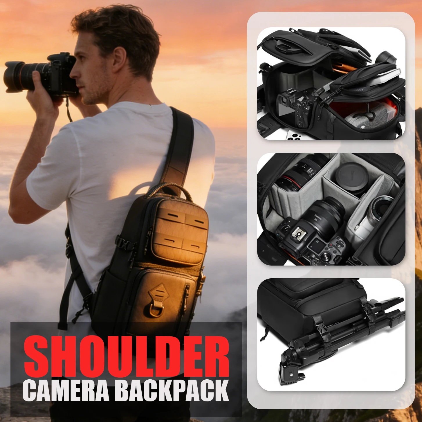 

Сумка-слинг для фотоаппарата, наплечный рюкзак для DSLR/беззеркальных камер, ударопрочная сумка для фотографии с держателем для штатива и съемными вставками