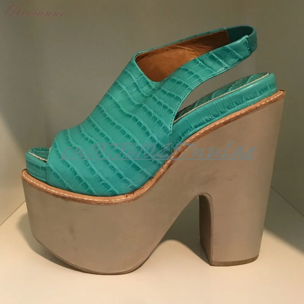 

Lake Blue Peep Toe Slingback Pumps Elegant Chunky High Heel Platform Leather Sexy Fashion 2025 Summer Women Shoes Para Mujere