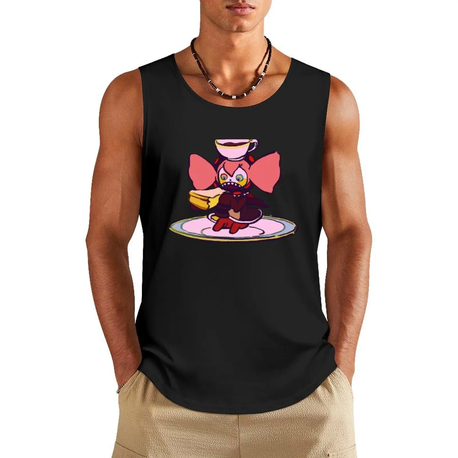 Tengo charlotte comiendo tarta de queso y café en un plato/madoka magica Tank Top Camisetas para hombre Camisas sin mangas con ajuste muscular