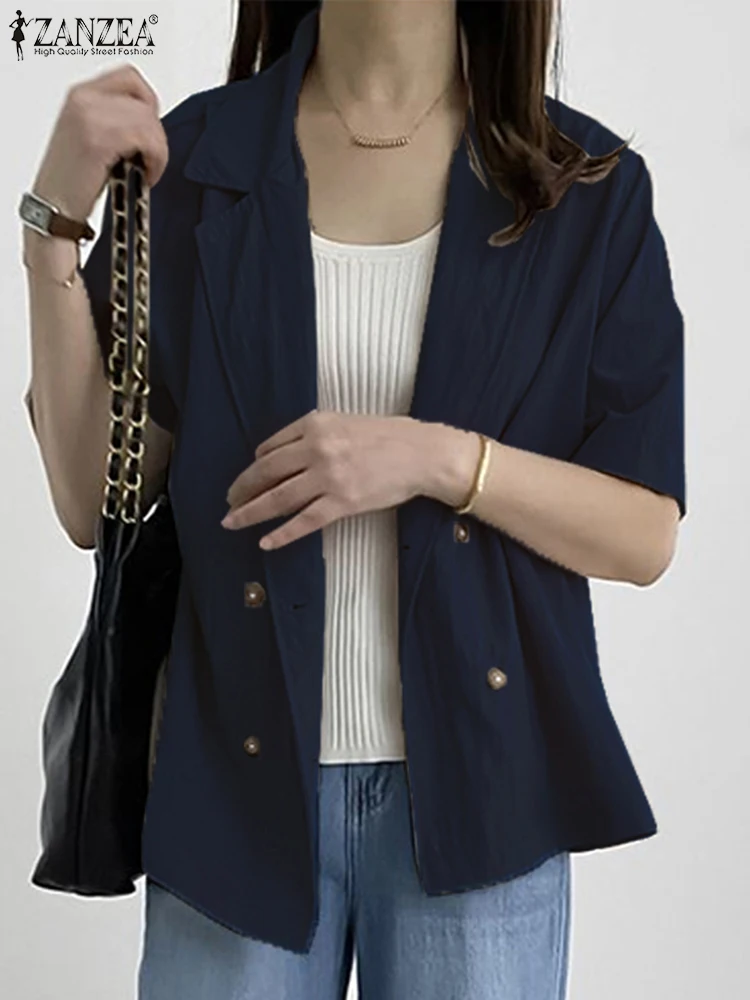 ZANZEA エレガント オフィスレディ ブレザー レディース スーツカラー 無地 シャツ 2025 ファッション 半袖 カジュアル OL 韓国風 コート アウター