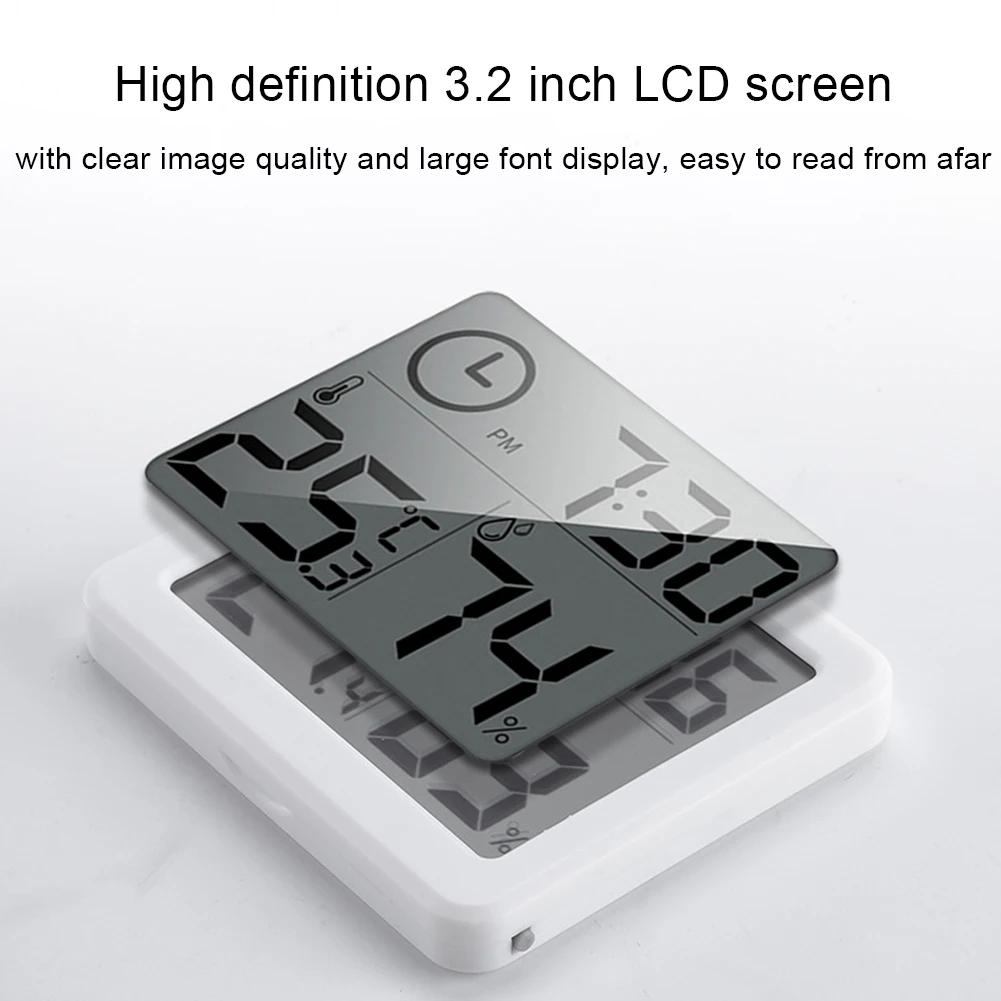 Digital Wall Clock 3.2inch LCD Display With Room Temperature Humidity Meter For Indoor Bedroom Baby Room