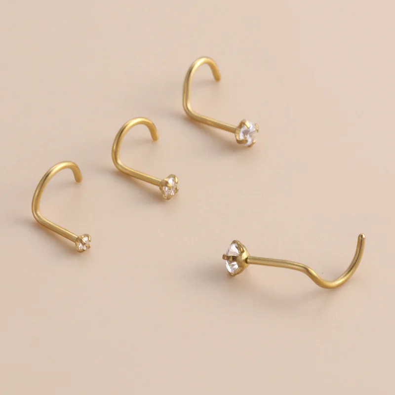 

10Pcs 20G Piercing Stainless Steel 1.5/2/2.5/3MM Zircon Gold Nose Stud S Shape Nose Ring Screw Nostril Body Jewelry Wholesale