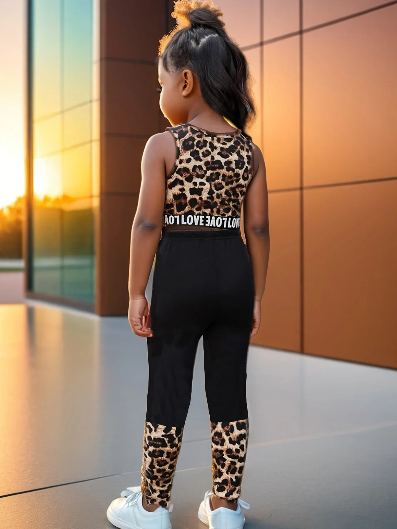 Ins الفتيات بدلة رياضية عادية أزياء ليوبارد طباعة كاملة مطبوعة سترة رياضية بنطلون 2 قطعة مجموعة