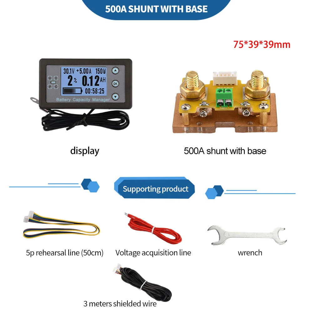 

DC 8-120V Battery Coulometer 100A-500A Digital Battery Capacity Tester Coulomb Counter Meter Battery Analyzer Capacity Indicator