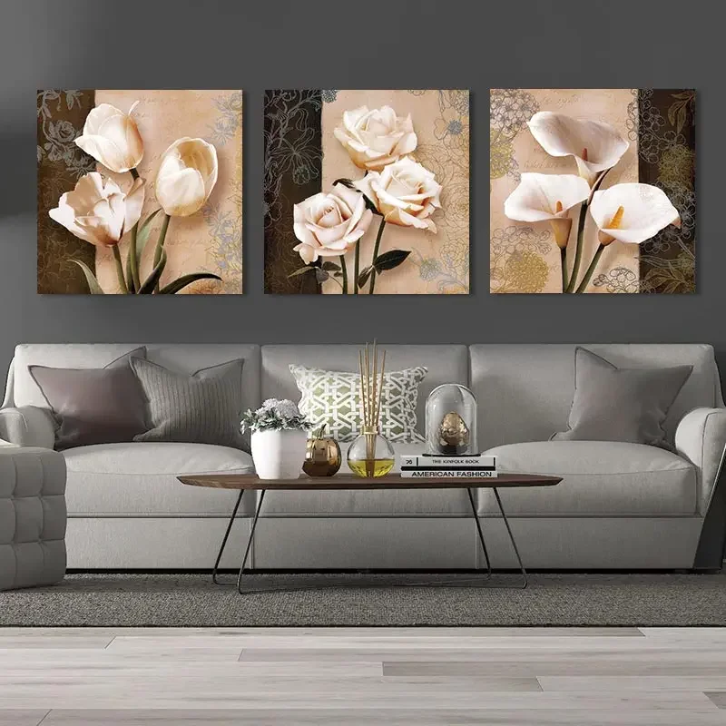 3 Panel Abstract Flowers Posters Wall Art Canvas Pictures Home Decor Modern Paintings Accessories Living Room Bedroom Decoration