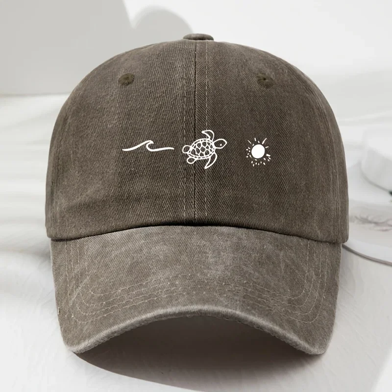 Turtle pattern printed baseball cap for daily casual style, men's and women's fashionable beach outdoor anti roll duckbill cap
