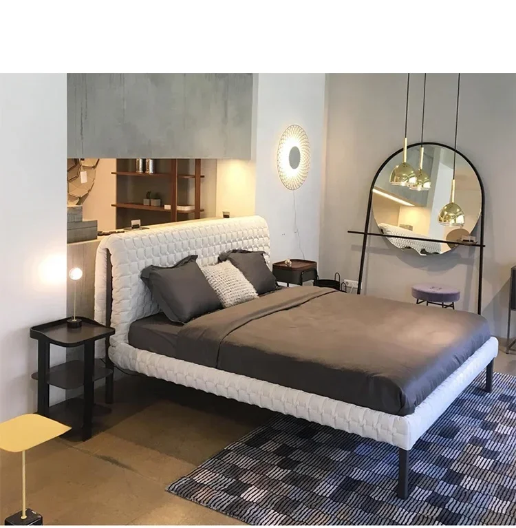 # Italy Modern Bedroom Furniture Bed Frame Sets Fabric High Headboard Double Bed Luxury Hotel King Size Bed Set