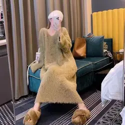 Lazy Style Gentle Soft and Sticky Knee Length Fur Dress for Women New Popular Mink Fur Long Dress for Women