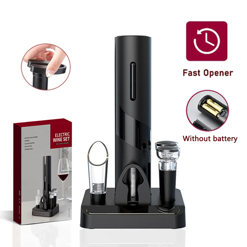 Electric Wine Bottle Opener Automatic Red Wine Corkscrew Wine Opener With Foil Cutter Base Wine Tools  For Kitchen Bar Party