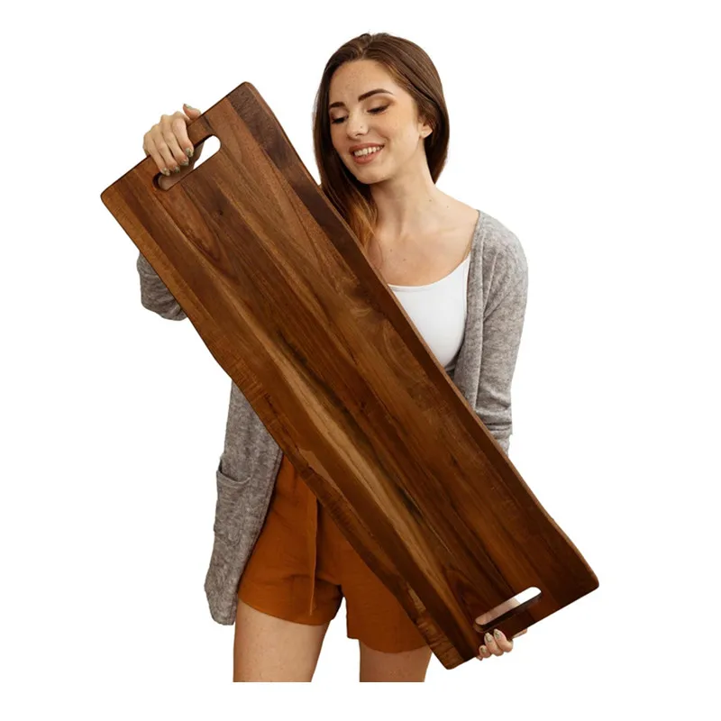 

Long Rectangle Deli Platter Large Acacia Board with Meat Cheese Fruit Handle
