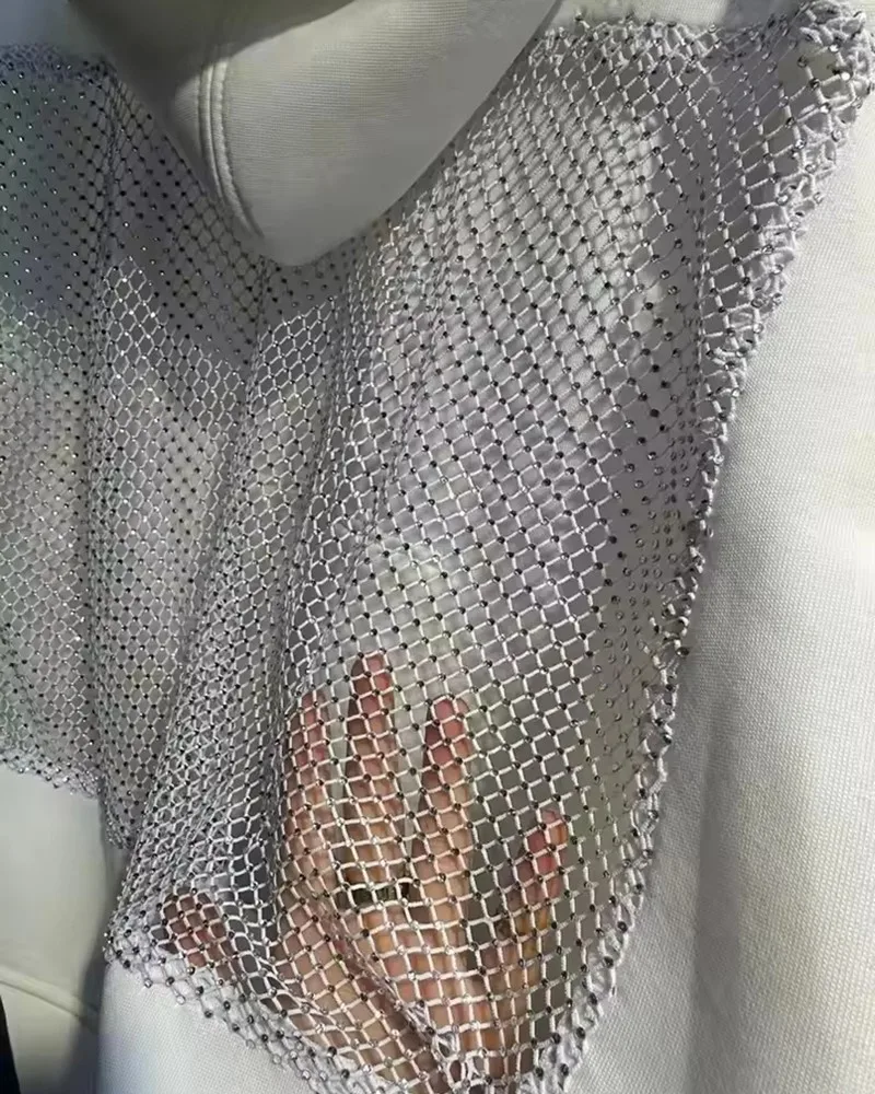 American Sexy Hot Sweetheart Hoodie mit offenem Rücken Y2K Kleidung Damenmode Transparent Mesh Hoodie Sexy Hohl Mesh Pullover