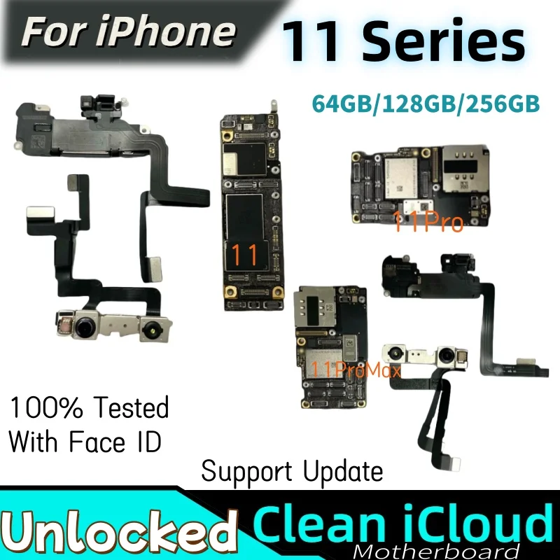 Wokring 100% probado para iPhone 11 y 11 pro y 11 Pro Max placa base con identificación facial lógica desbloqueada IOS placa iCloud limpia gratis A +