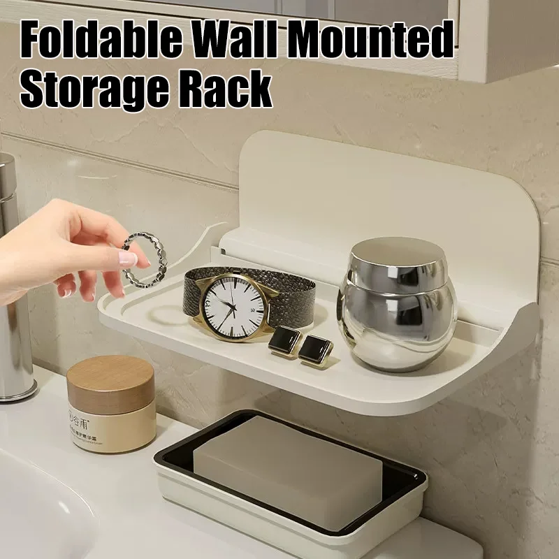 Foldable Wall Mounted Storage Rack No Perforation Design For Toilet Bedside Dormitory Bathroom Small Item Organizer