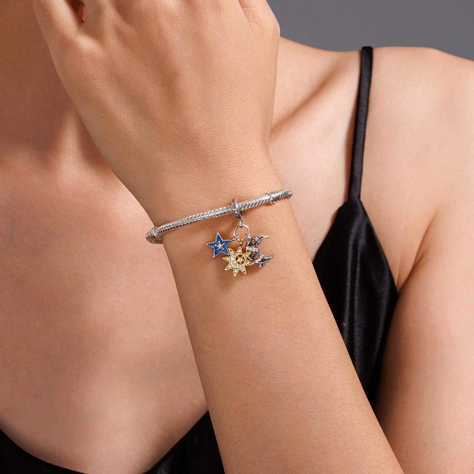925 Sterling Silver Pendant Sun And Moon Three-piece Pendant Jewelry Making Original Bracelet Women's Fashion Daily Wear Gift