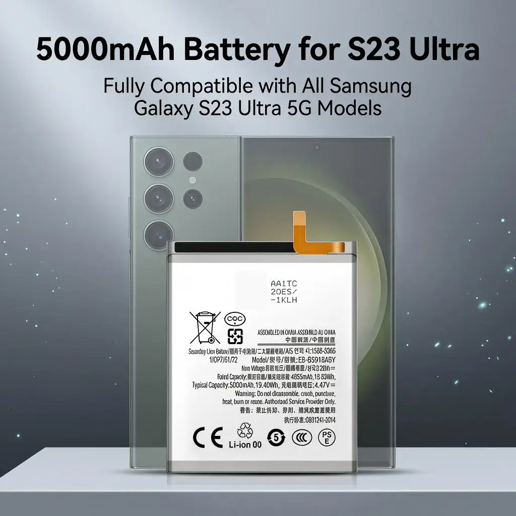 EB-BS918ABY 3.88V 5000mAh 리튬이온 교체 배터리 삼성 갤럭시 S23 울트라 SM-S918 S9180 S918B S918U 5G 스마트폰용