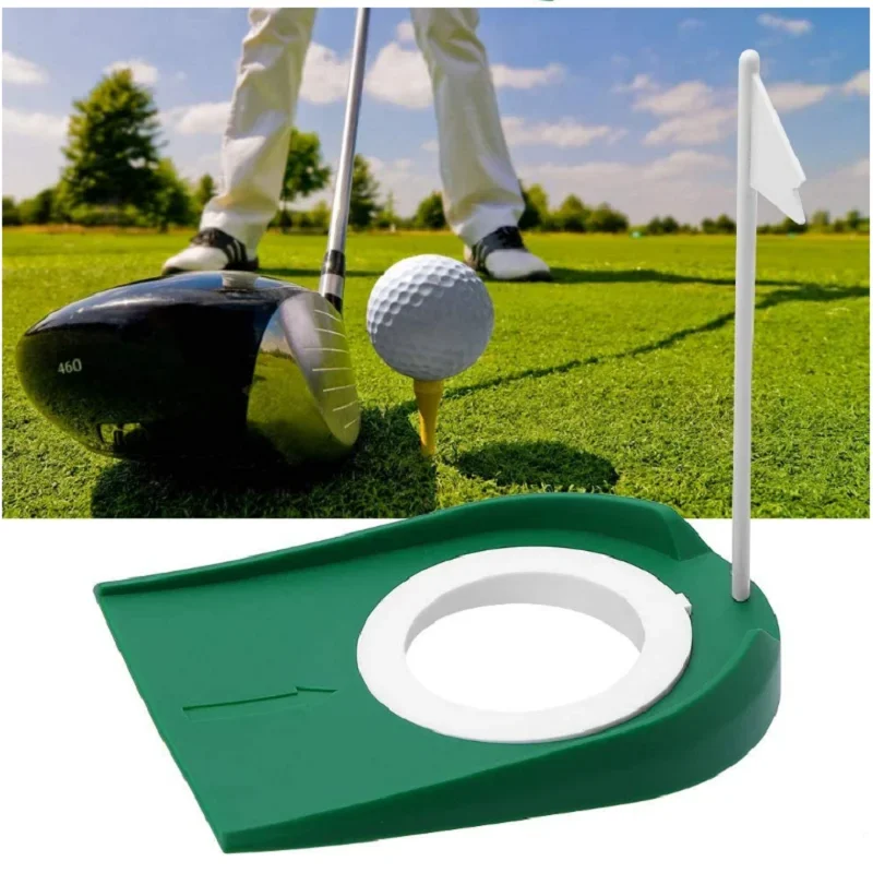 Golf Practice Putting Cup Mat with Hole and Flag Plastic for Indoor Outdoor Office Yard