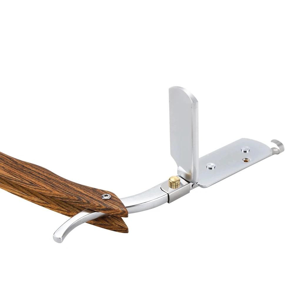 شفرات حلاقة مستقيمة للرجال بمقبض من الخشب الطبيعي تناسب شفرات الحواف المزدوجة ماكينة حلاقة احترافية ومغلقة (بدون شفرة) #5