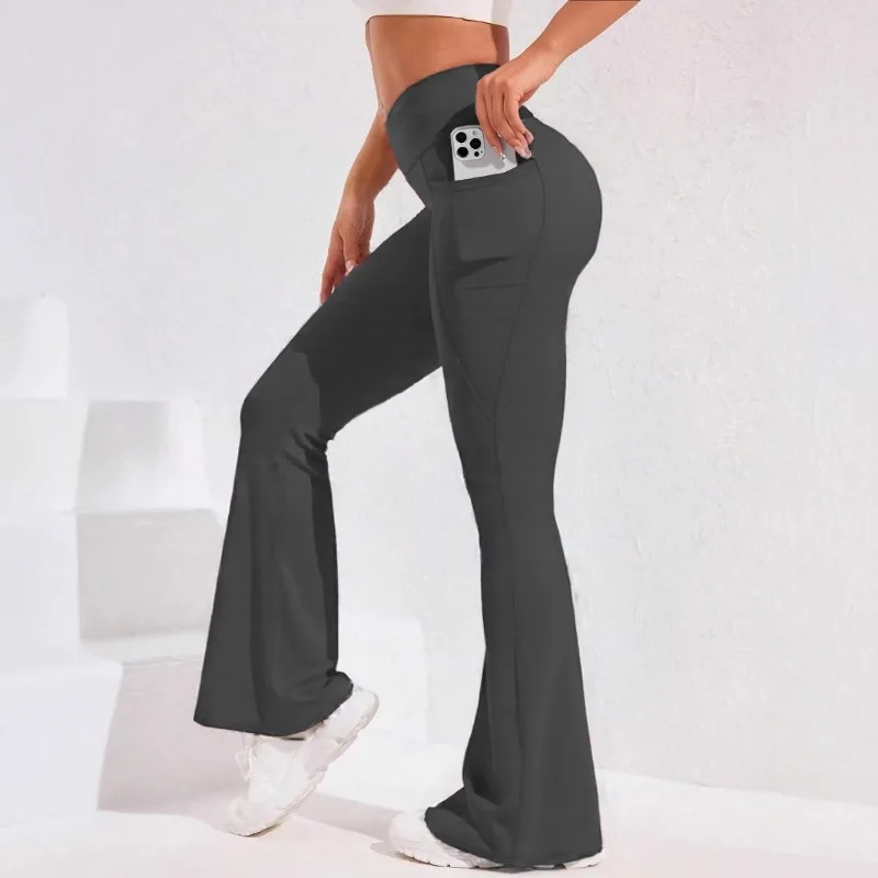 ​ ​ Legginsy do jogi z wysokim stanem i rozszerzanymi nogawkami, damskie, z kieszenią, modelujące pośladki, legginsy do biegania, szerokie spodnie, legginsy do ćwiczeń na siłowni i na zewnątrz.