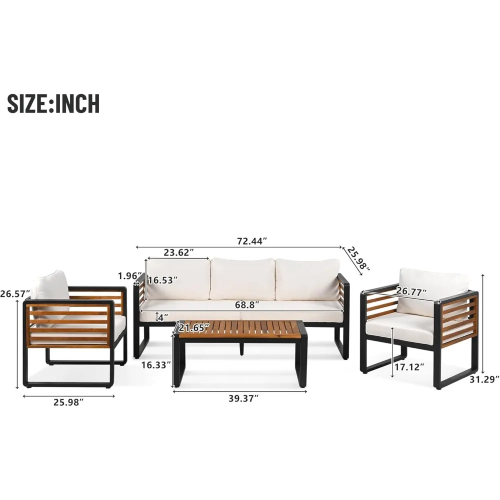 4-Pieces Outdoor Patio Sectional Sofa Set with Table, All-Weather 5 Person Conversation Set with Thick Cushions and Pillows image 3