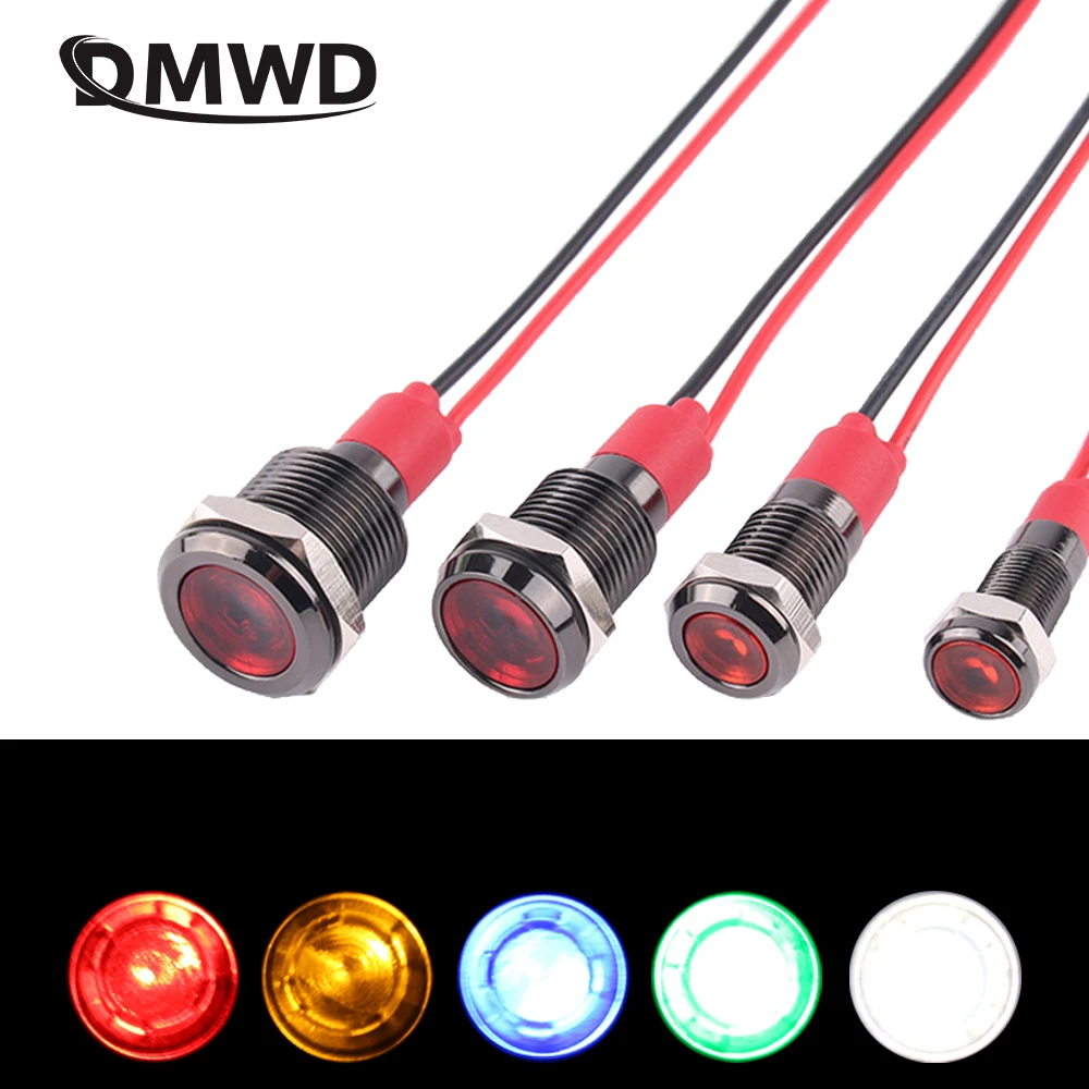 6/8/10/12mm wasserdichte Warnung LED Schwarz oxid Metall anzeige 3-6V 12-24V 110-220V Maschine arbeitet rot gelb blau grün weiß