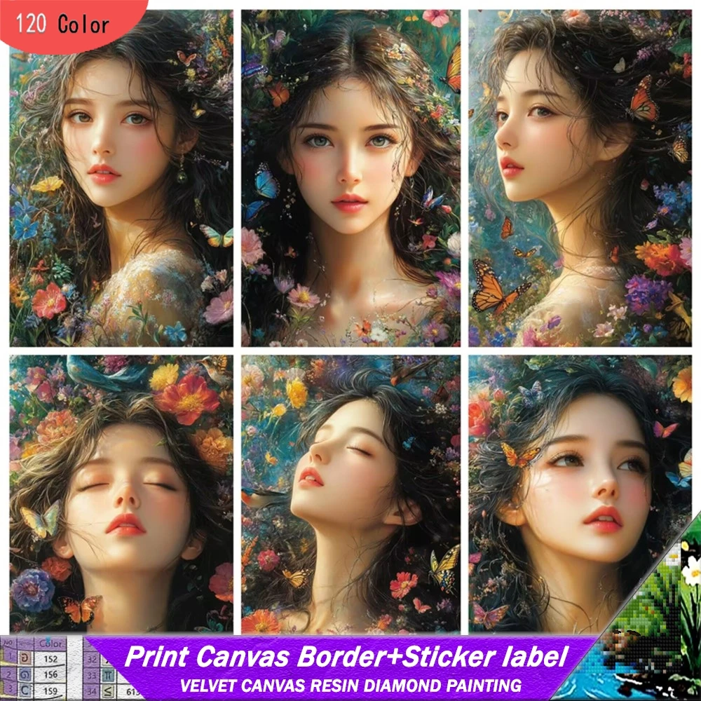 

Вышивка для девочек, квадратная дрель, 120 цветов, алмазная живопись из смолы с наклейками, портретная мозаика, цветок, вышивка крестиком, декор для дома