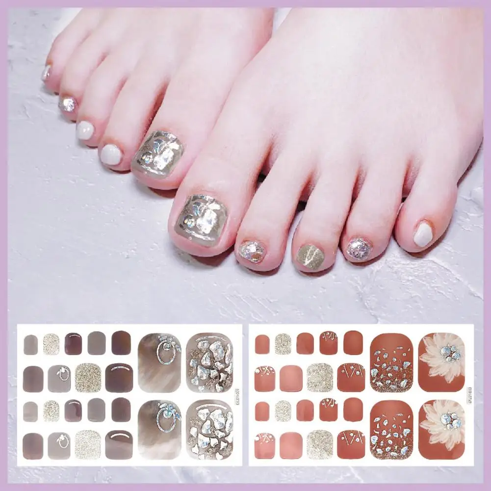 1 Set Toe Nail Art Stickers Waterproof Self-adhersive Nail Art Women Manicure Toenail Wraps Stickers