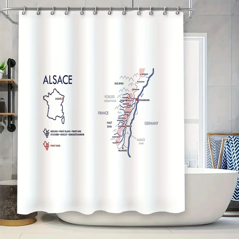 

Alsace France Map Shower Curtain Vintage Alsace Region Travel Decor Black White Kitchen Bathroom Hanging Pictures