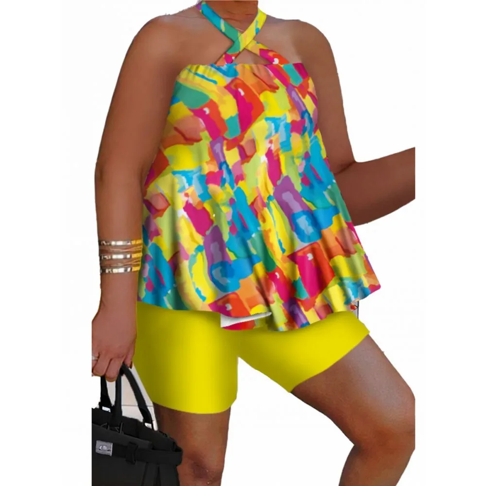 

Dashiki African Women Sleeveless Top And Tie Dye Shorts Suit Matching Two 2 Piece Set Outfits 2023 Summer New Tracksuit