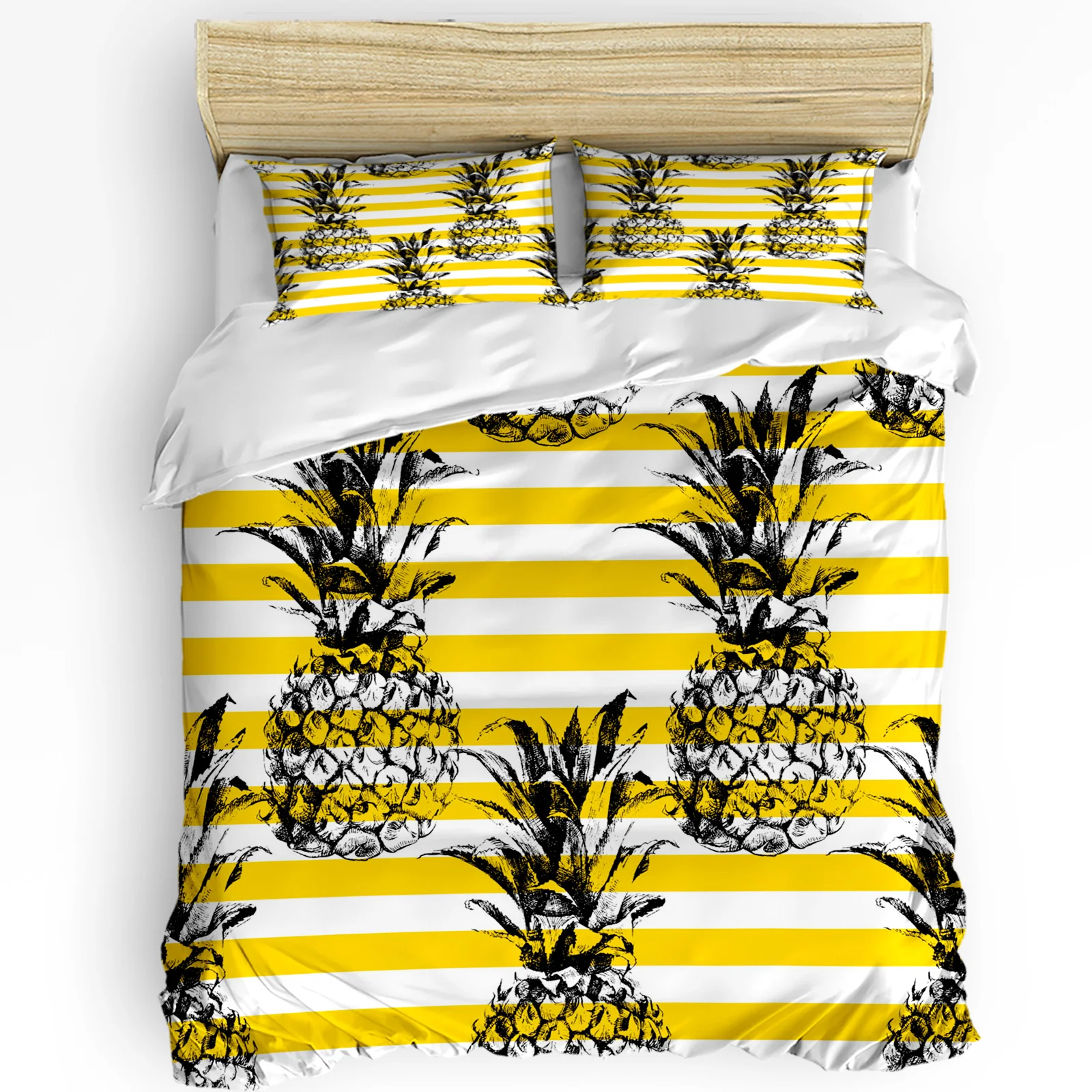 

Fruit Pineapple Yellow Stripes Retro Bedding Set 3pcs Duvet Cover Pillowcase Kids Adult Quilt Cover Double Bed Set Home Textile