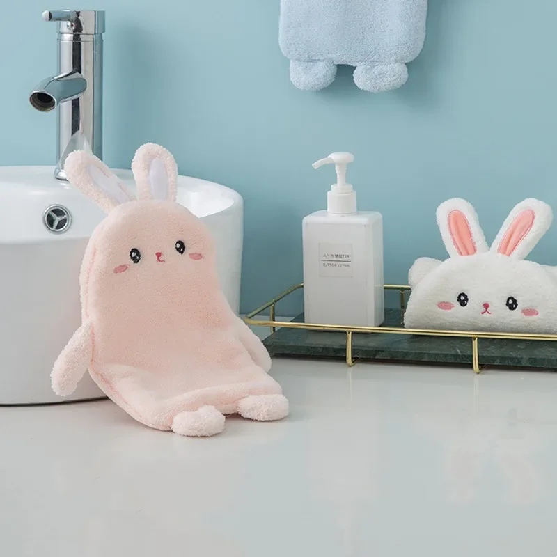 Cute Cartoon Rabbit Hand Towel Bathroom Children Coral Velvet Handkerchief Quick Drying Microfiber Towels Kitchen Dishcloth