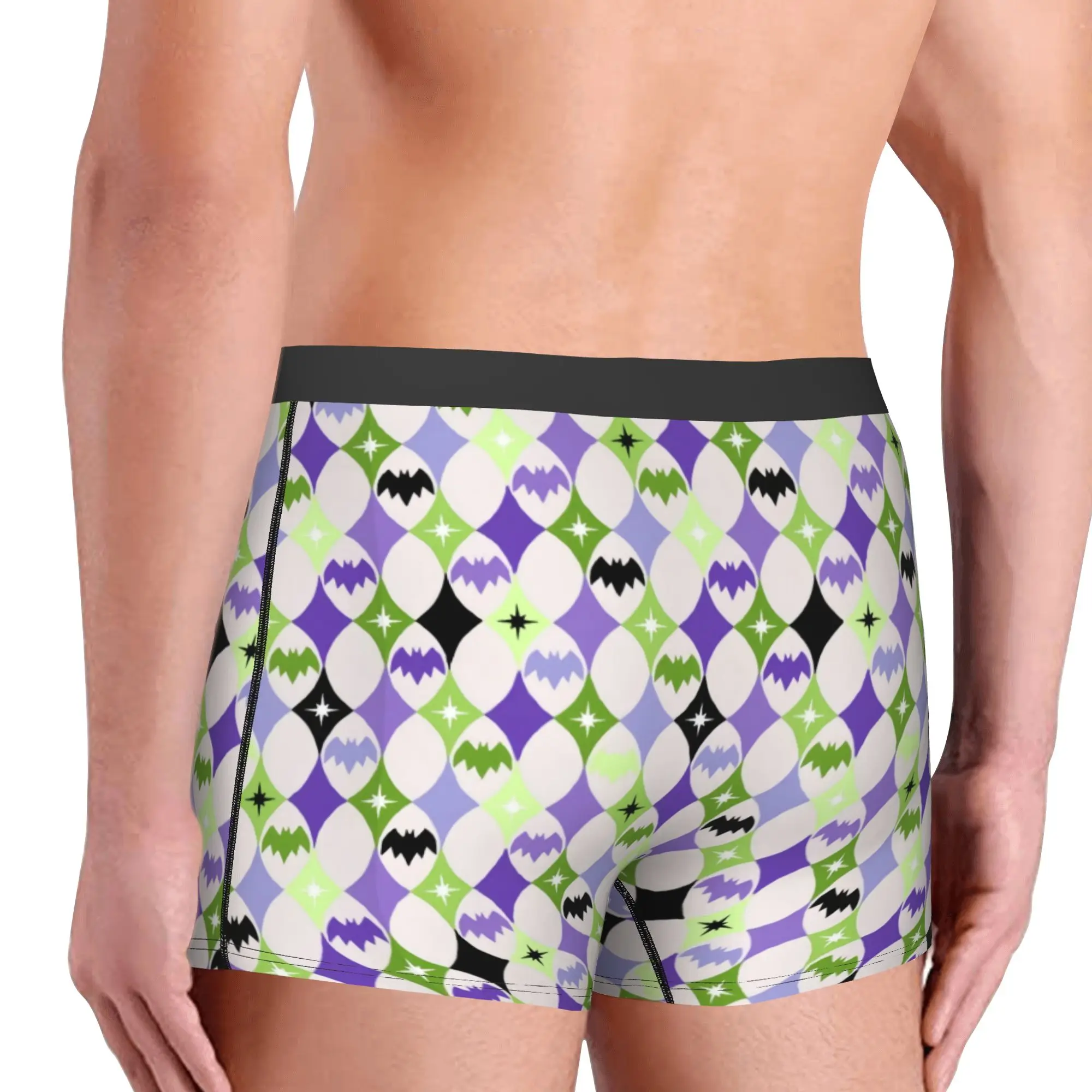 Male Fashion Harlequin Bats Black Green Purple Underwear  Cute Animal  Boxer Briefs Stretch Shorts Panties Underpants