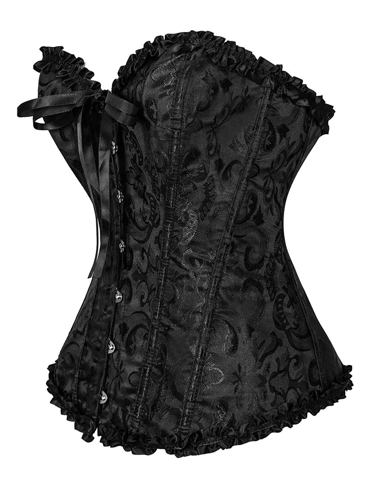 Damen-Bustier-Korsett im viktorianisch-gothischen Stil mit Jacquard-Vorderseite und Busk, Taillenformer für Halloween-Partys – Detail 4